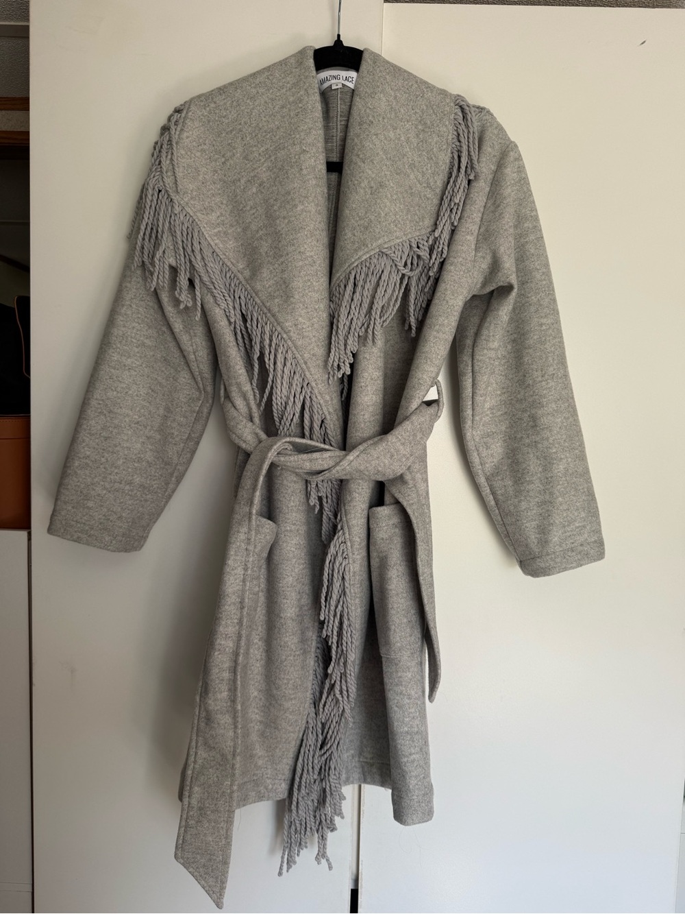 Amazing Lace Gray Fringe Wrap Trench Coat